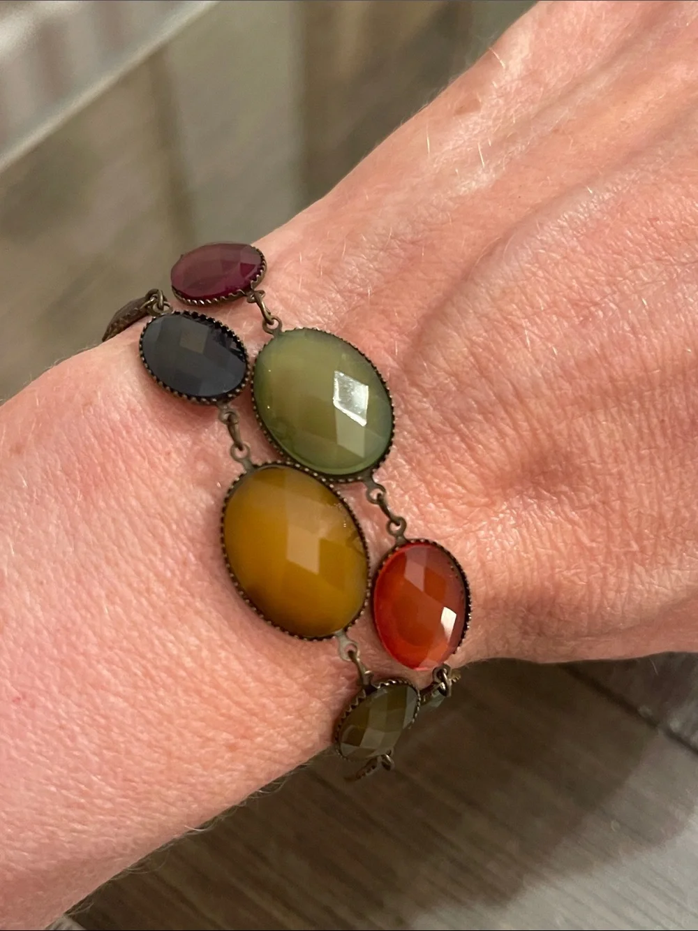 Vintage Set of Two Multi-color Faceted Oval Stone Bracelets